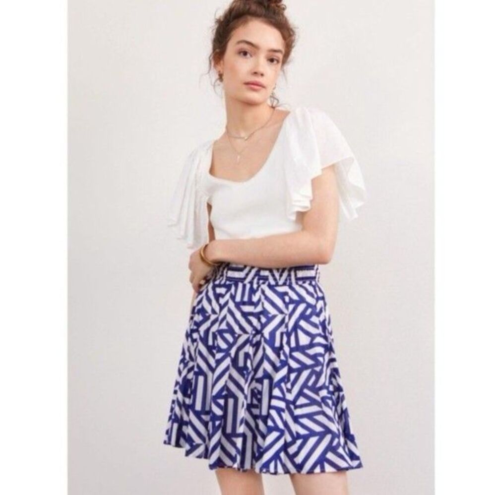Maeve By Anthropologie Abstract Skirt Blue & White Petite Medium NWT